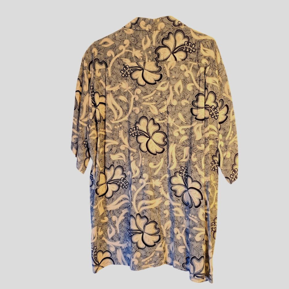 Hana Bay Island Style Vintage Mens XL Blue Hibiscus Floral Rayon Aloha Shirt - Picture 7 of 9